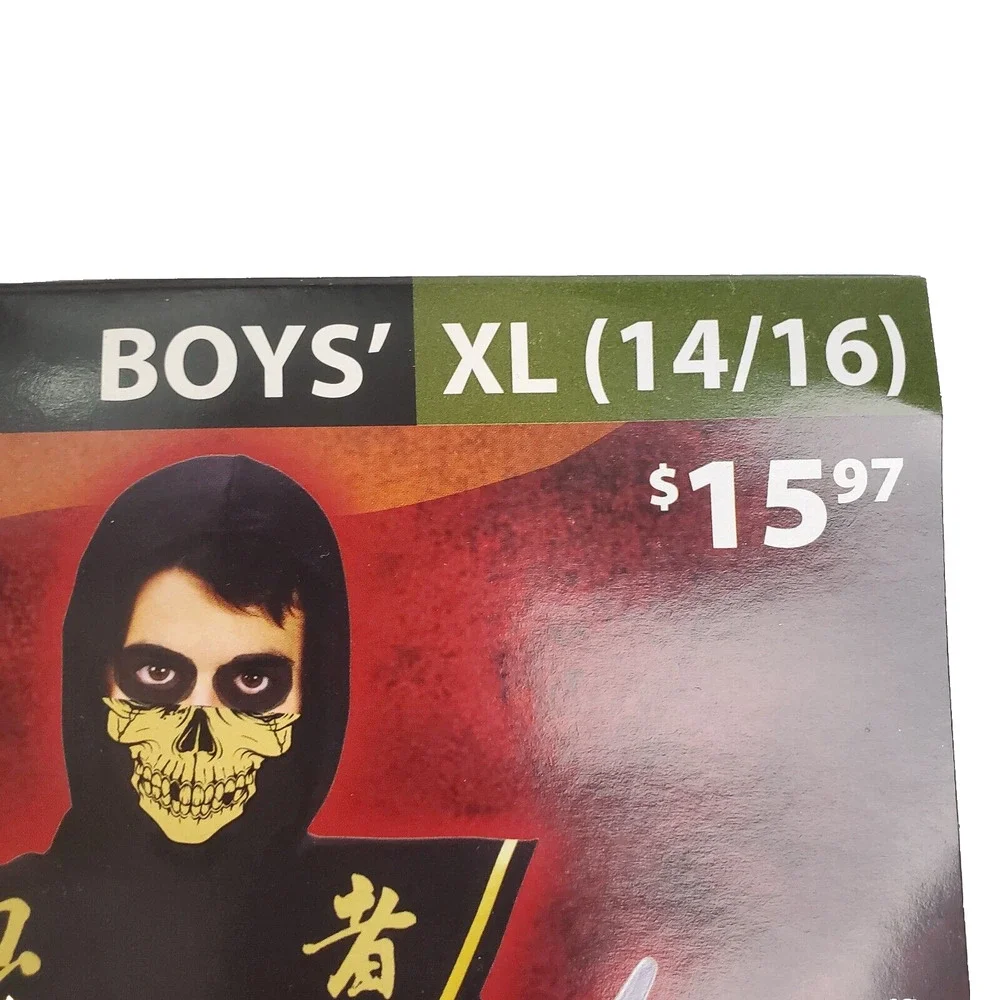 Fin World Skull Ninja Costume Boys XL (14/16) Black & Gold 8 Piece Halloween Toy